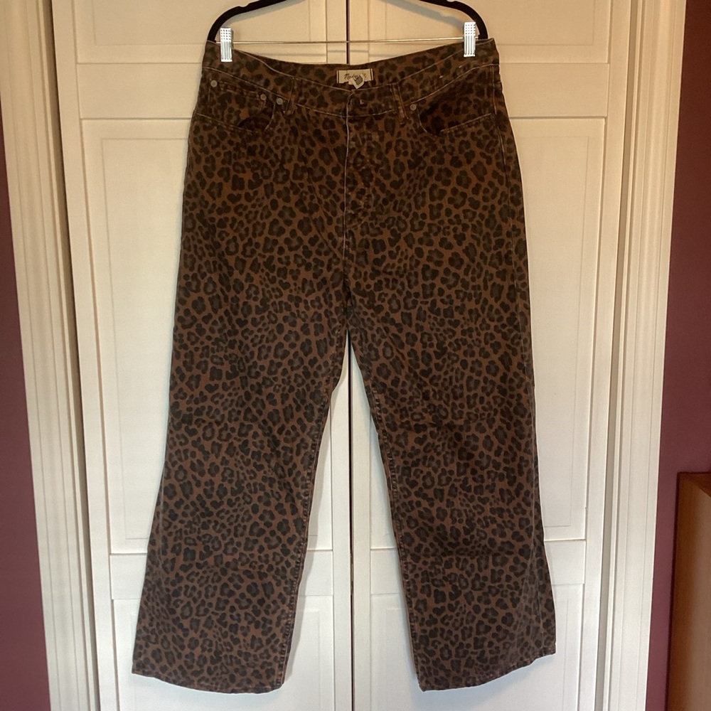 Madewell Low Slung Baggy Wide Leg Dark Coffee Brown Leopard Jeans